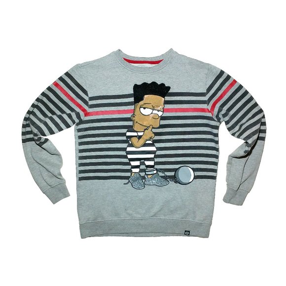 Vtg Rare Black Bart Simpson Inmate Wandering Juvie Ep. Gray Striped Sweater Sz M - Picture 1 of 9